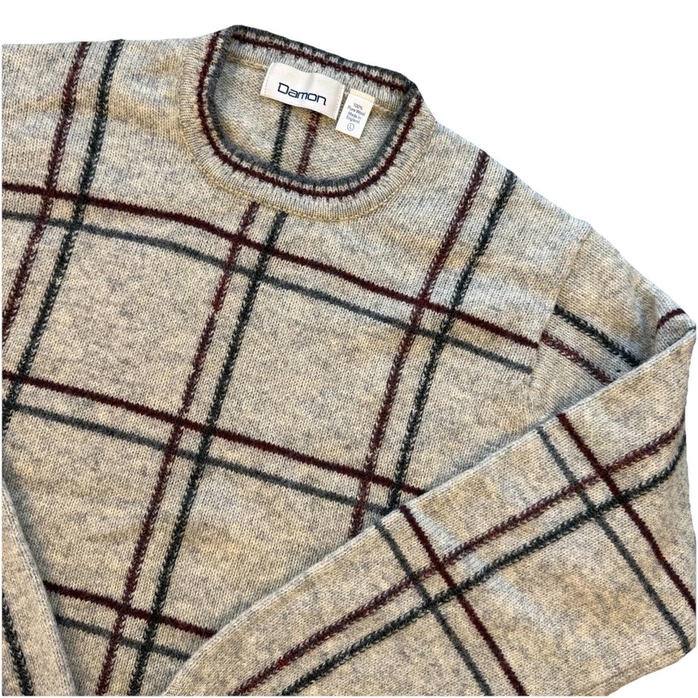 Vtg. Damon Sweater Men's Large Gray 100% Wool Pullover Crew Neck Stripes Y2K 90s